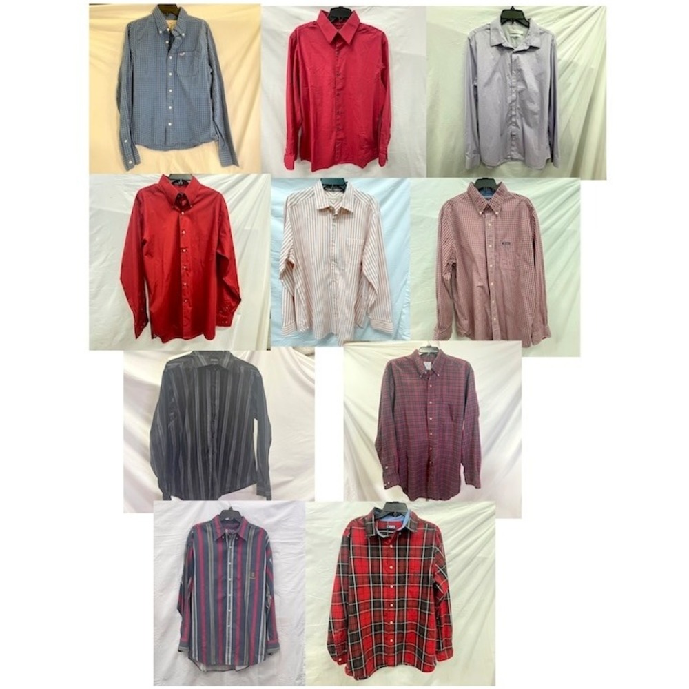 Lot of 10 Long Sleeved Button Front Men's Dress Shirts Size Large A-4